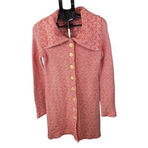 Sundance Orange Geometric Silk Blend Knit Longline Button Front Cardigan Small